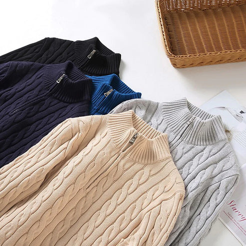 Zopfmusterpullover – Halb-Reißverschluss – Pullover – Viertel-Reißverschluss-Pullover – Herrenpullover-Chaps Herrenmode
