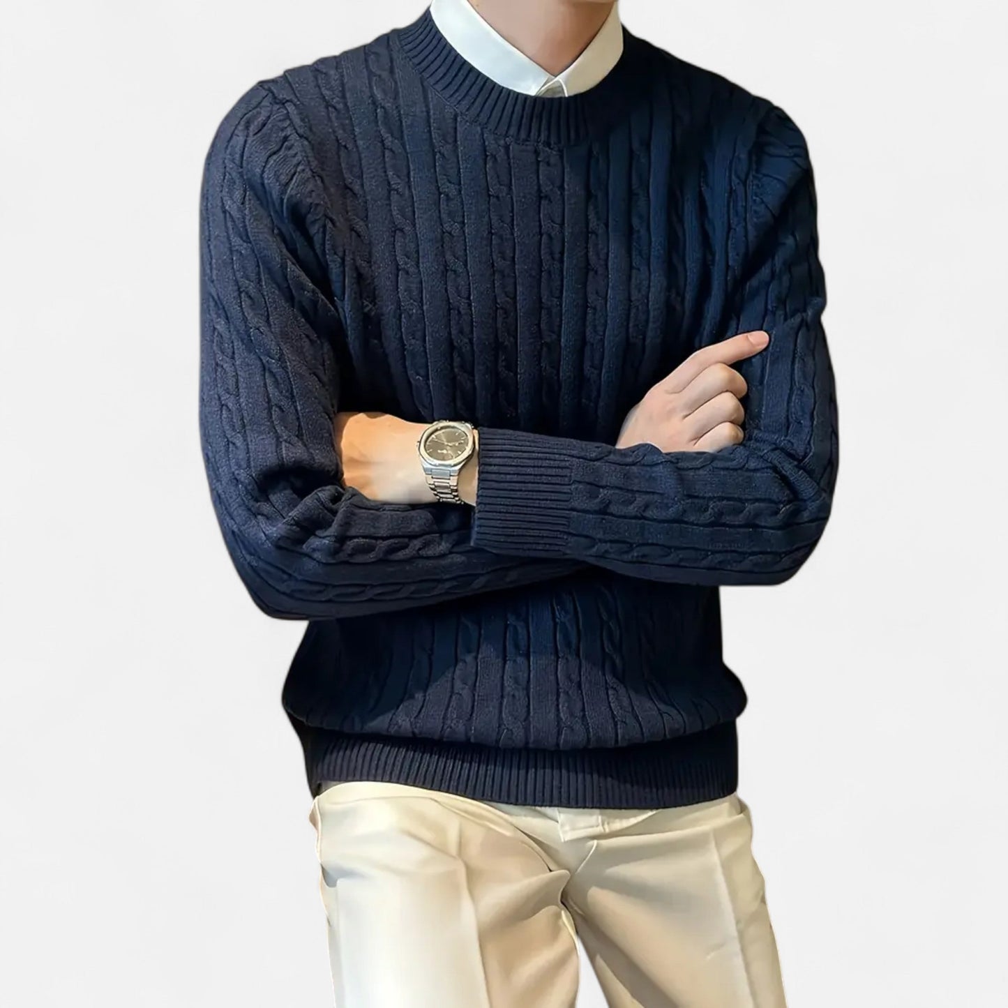 Zopfmusterpullover – Klassisch – Langarm – Strickpullover – Herrenpullover-Chaps Herrenmode
