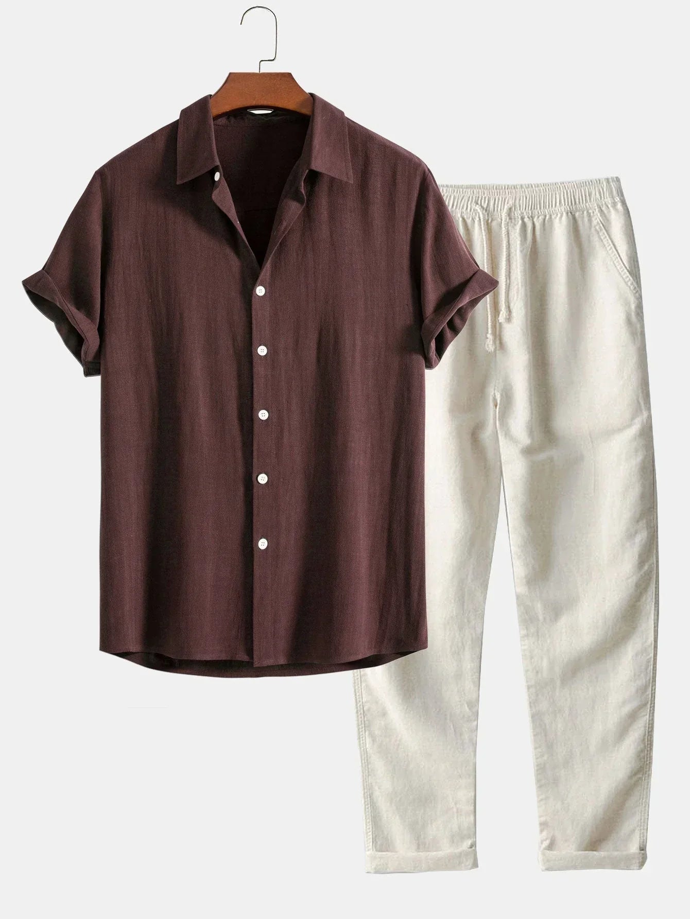Zweiteiler – Kurzarm – Elastischer Bund – Sommerkleidung – Set für Herren-Kaffeebraun-S-Chaps Herrenmode