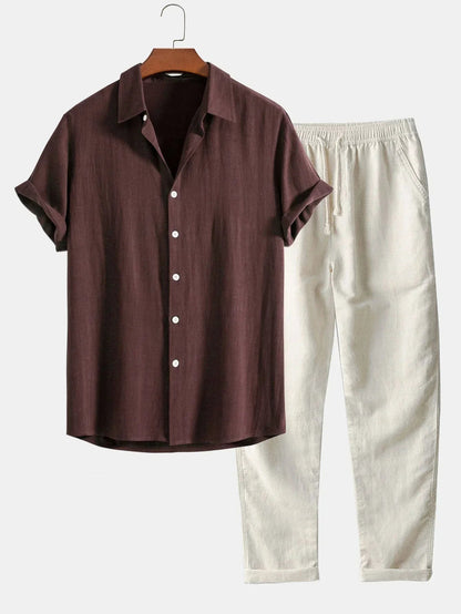 Zweiteiler – Kurzarm – Elastischer Bund – Sommerkleidung – Set für Herren-Kaffeebraun-S-Chaps Herrenmode