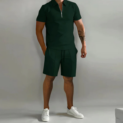 Zweiteiler | Kurzarm | Poloshirt | Shorts und Shirt im Set | Herrenbekleidung-Grün-S-Chaps Herrenmode