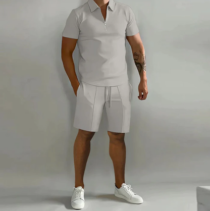 Zweiteiler | Kurzarm | Poloshirt | Shorts und Shirt im Set | Herrenbekleidung-Hellgrau-S-Chaps Herrenmode