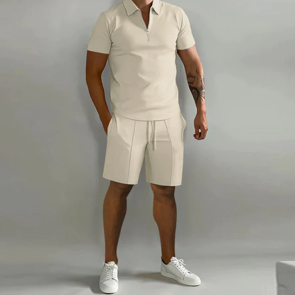 Zweiteiler | Kurzarm | Poloshirt | Shorts und Shirt im Set | Herrenbekleidung-Khaki-S-Chaps Herrenmode