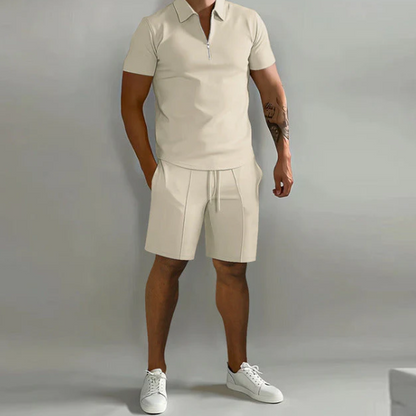 Zweiteiler | Kurzarm | Poloshirt | Shorts und Shirt im Set | Herrenbekleidung-Khaki-S-Chaps Herrenmode