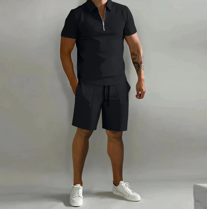 Zweiteiler | Kurzarm | Poloshirt | Shorts und Shirt im Set | Herrenbekleidung-Schwarz-S-Chaps Herrenmode