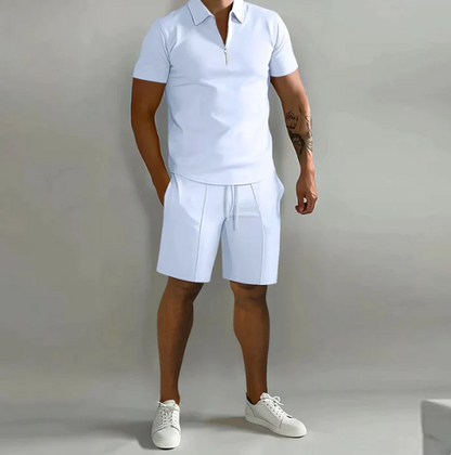 Zweiteiler | Kurzarm | Poloshirt | Shorts und Shirt im Set | Herrenbekleidung-Weiß-S-Chaps Herrenmode