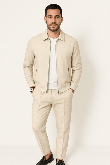 Zweiteiler – Reißverschluss – Kombi – Trainingsanzug – Herrenbekleidung-Beige-S-Chaps Herrenmode