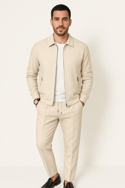 Zweiteiler – Reißverschluss – Kombi – Trainingsanzug – Herrenbekleidung-Beige-S-Chaps Herrenmode