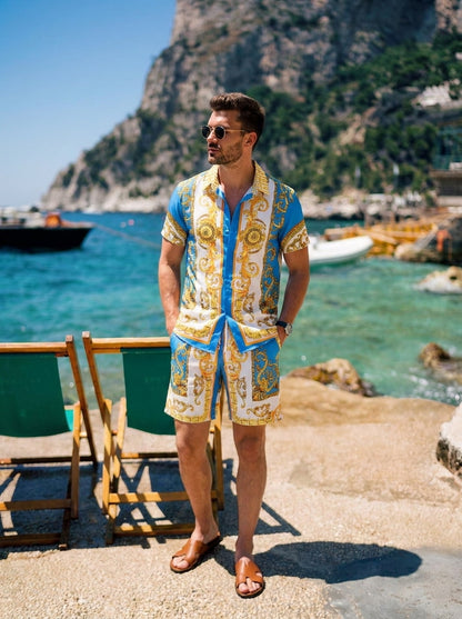 Zweiteiler Set | Kurzarm | Zum Zuknöpfen | Set | Sommerkleidung für Herren-Chaps Herrenmode