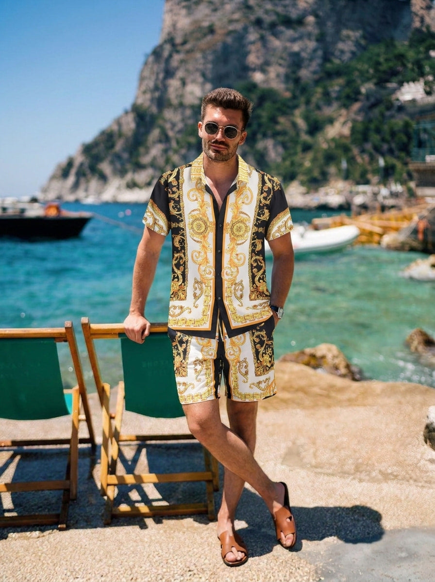 Zweiteiler Set | Kurzarm | Zum Zuknöpfen | Set | Sommerkleidung für Herren-Chaps Herrenmode