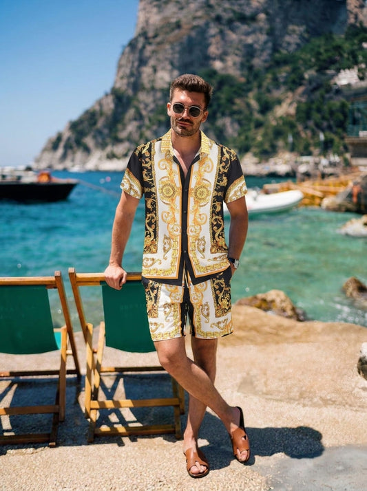 Zweiteiler Set | Kurzarm | Zum Zuknöpfen | Set | Sommerkleidung für Herren-Chaps Herrenmode