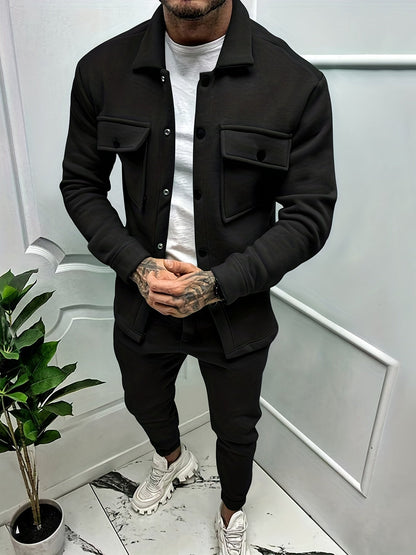 Zweiteiliges Set - Herren Überhemd und Slim Fit Jogger Set-Schwarz-S-Chaps Herrenmode