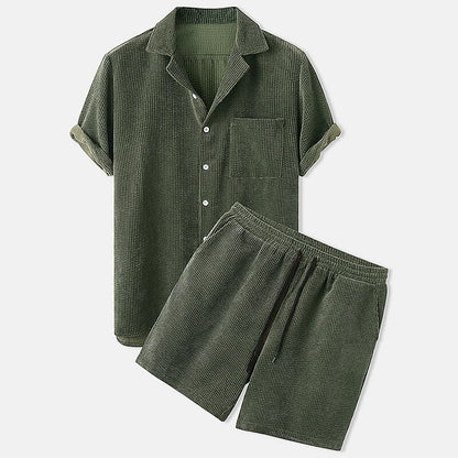 Zweiteiliges Set | Kurzarm | Cord | Set aus Shorts und Hemd | Herren-Kombi-Set-Grün-S-Chaps Herrenmode