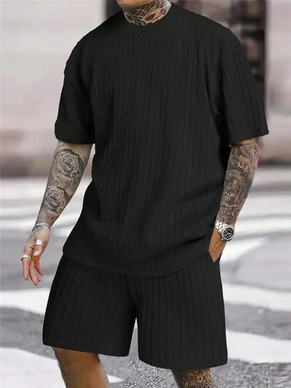 Zweiteiliges Set - Kurzärmeliges T-Shirt und Shorts für Männer im Sommer-Set-Schwarz-S-Chaps Herrenmode
