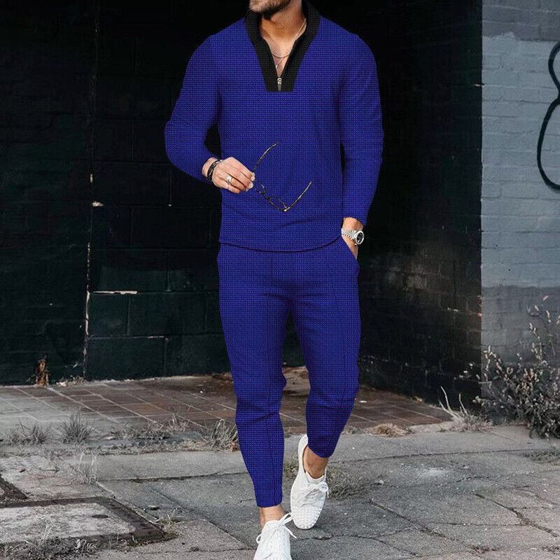 Zweiteiliges Set – Lässiges Langarmhemd und Hose für Herren-Blau-S-Chaps Herrenmode