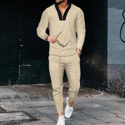 Zweiteiliges Set – Lässiges Langarmhemd und Hose für Herren-Khaki-S-Chaps Herrenmode