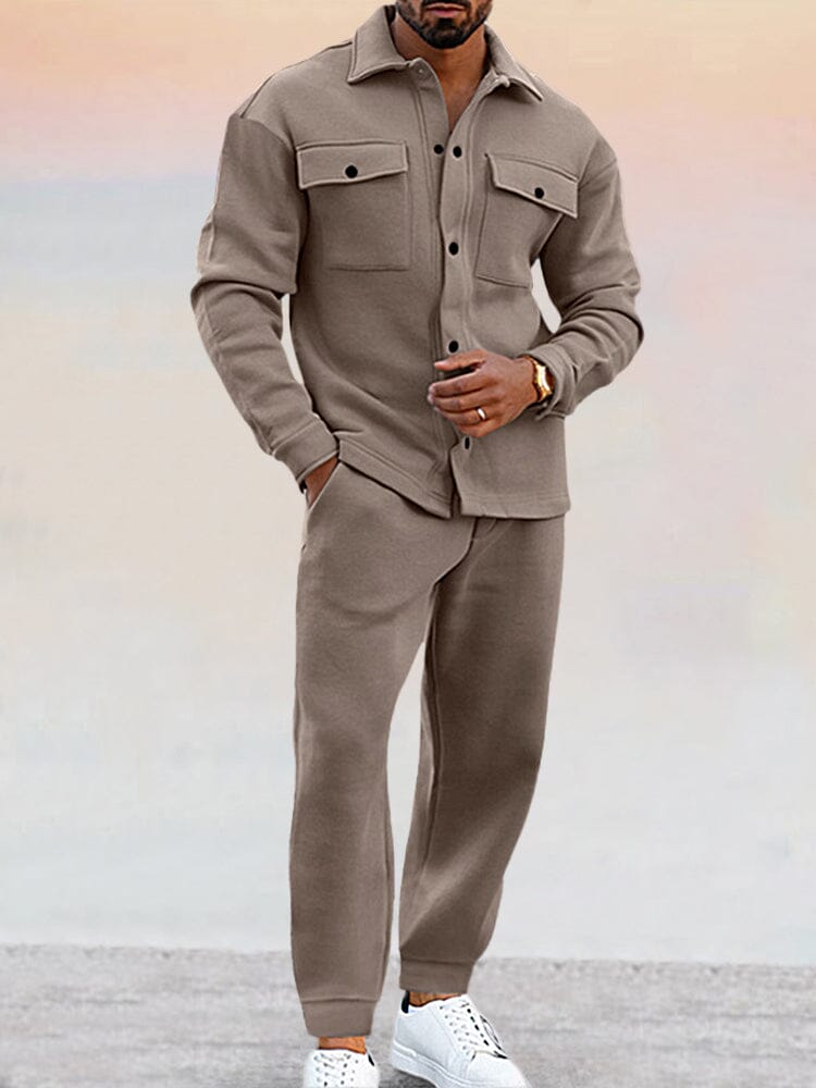 Zweiteiliges Set – Lässiges Overshirt mit langen Ärmeln und Hose für Männer-Khaki-S-Chaps Herrenmode