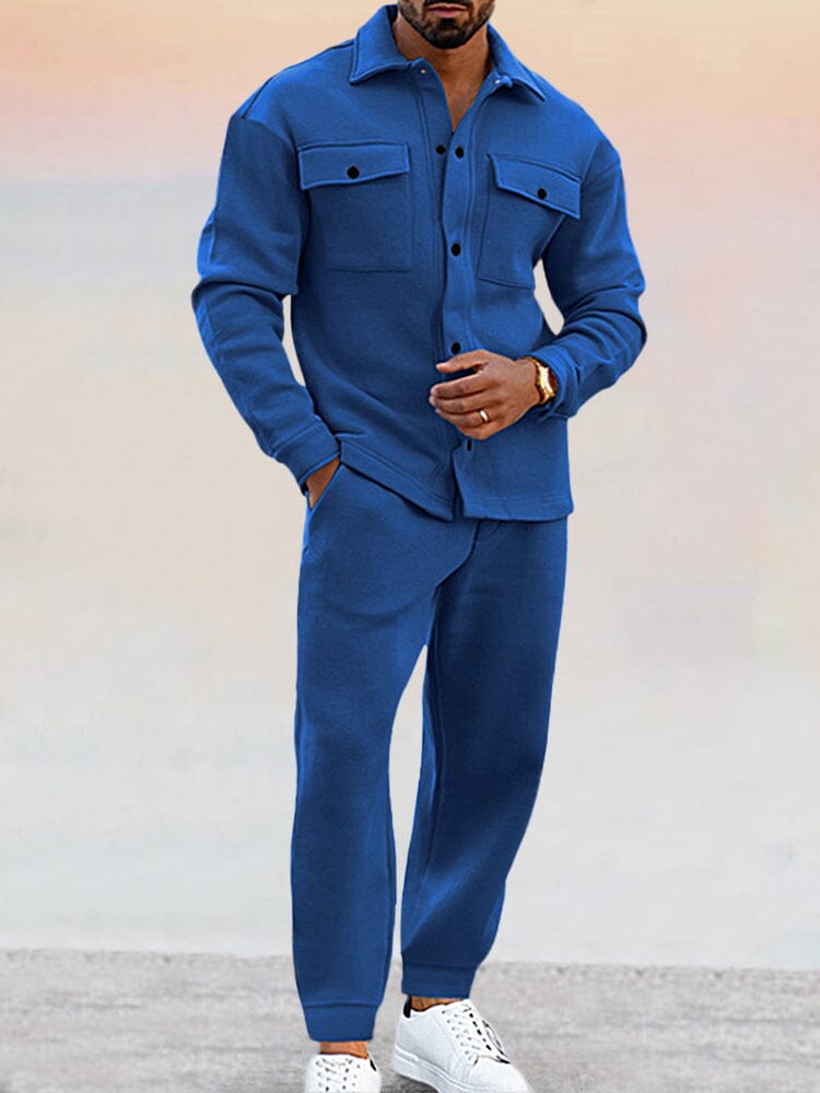 Zweiteiliges Set – Lässiges Overshirt mit langen Ärmeln und Hose für Männer-Königsblau-S-Chaps Herrenmode