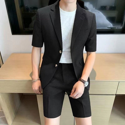 Zweiteiliges Set - Stilvoll - Kurze Ärmel - Herren-Blazer - Herrenbekleidung-Schwarz-M-Chaps Herrenmode