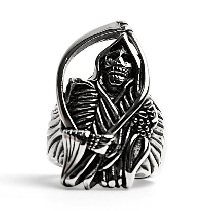 Sensenmann Ring Herren | Edelstahl | Sense | Knochenhände | Silber-Chaps Herrenmode