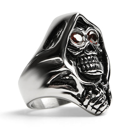 Sensenmann Ring mit roten Augen | Totenkopf | Kapuze | Edelstahl-Chaps Herrenmode