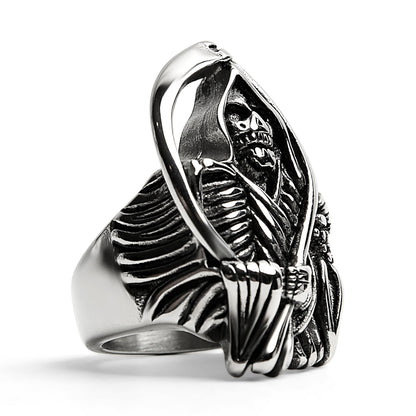Sensenmann Ring Herren | Edelstahl | Sense | Knochenhände | Silber-Chaps Herrenmode