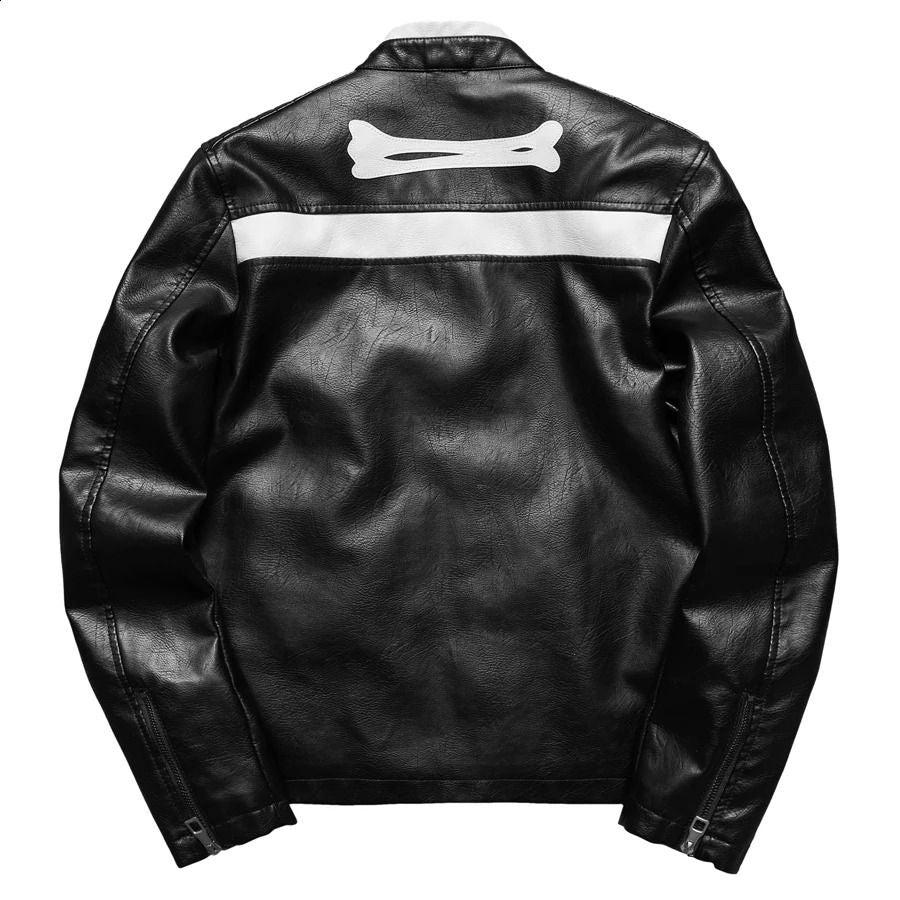 Skelett Bikerjacke Herren | Kunstleder | Knochen Applikationen | Schwarz-Chaps Herrenmode