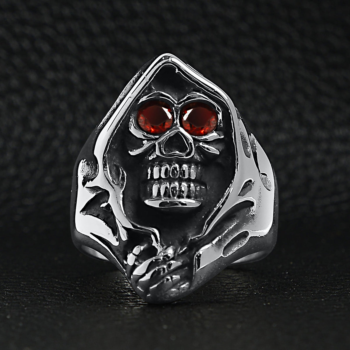 Sensenmann Ring mit roten Augen | Totenkopf | Kapuze | Edelstahl-Chaps Herrenmode