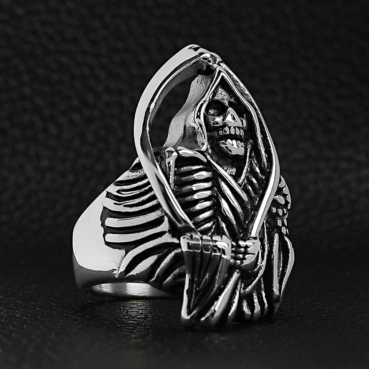 Sensenmann Ring Herren | Edelstahl | Sense | Knochenhände | Silber-Chaps Herrenmode
