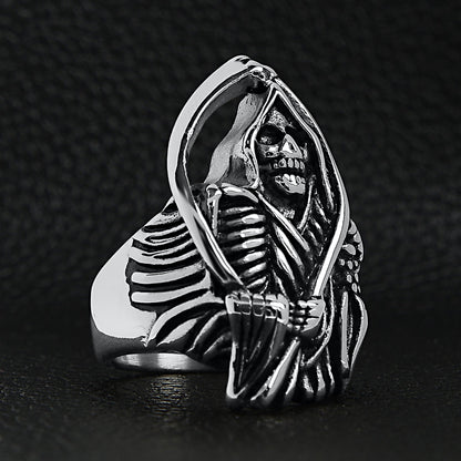 Sensenmann Ring Herren | Edelstahl | Sense | Knochenhände | Silber-Chaps Herrenmode