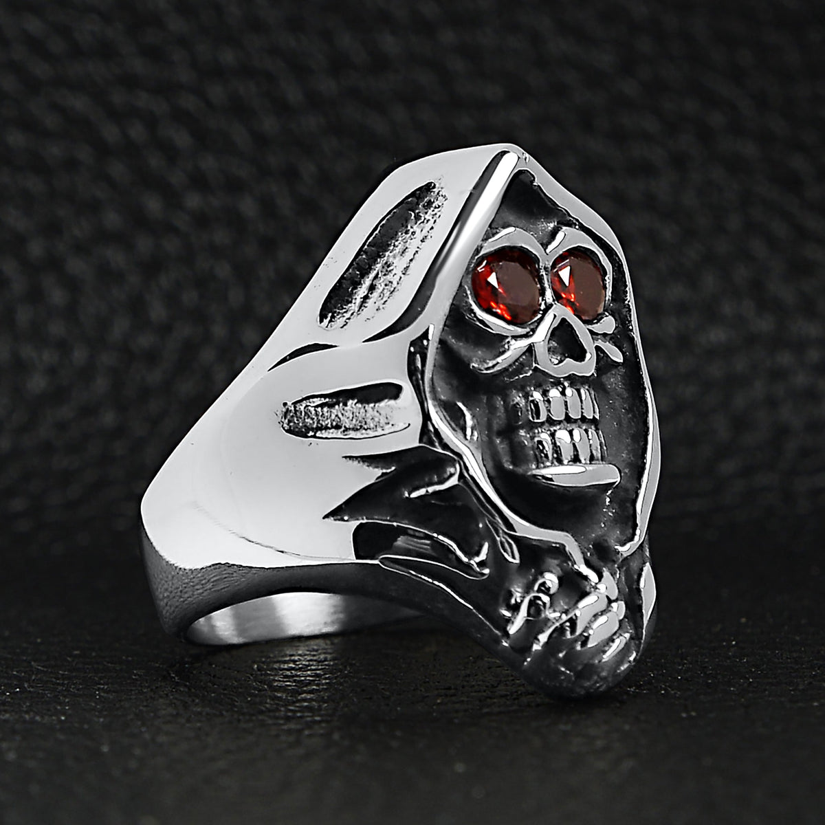 Sensenmann Ring mit roten Augen | Totenkopf | Kapuze | Edelstahl-Chaps Herrenmode