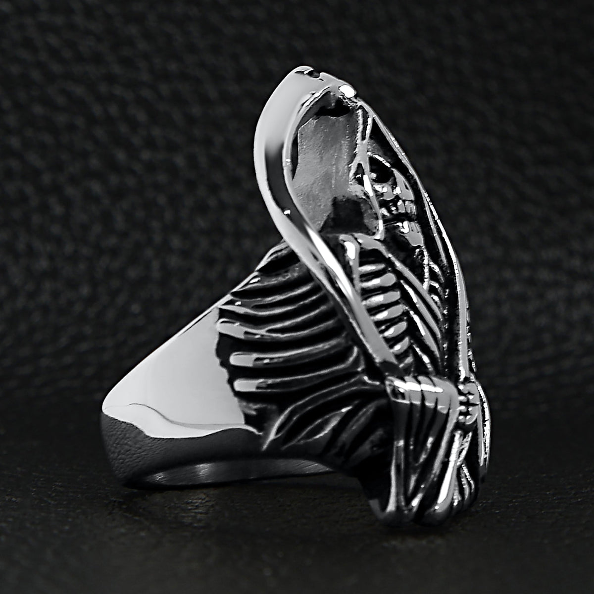 Sensenmann Ring Herren | Edelstahl | Sense | Knochenhände | Silber-Chaps Herrenmode