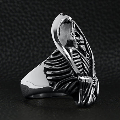 Sensenmann Ring Herren | Edelstahl | Sense | Knochenhände | Silber-Chaps Herrenmode