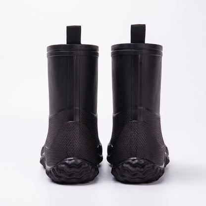 Schwarze Gummistiefeletten für Herren, Rückansicht mit Zuglasche