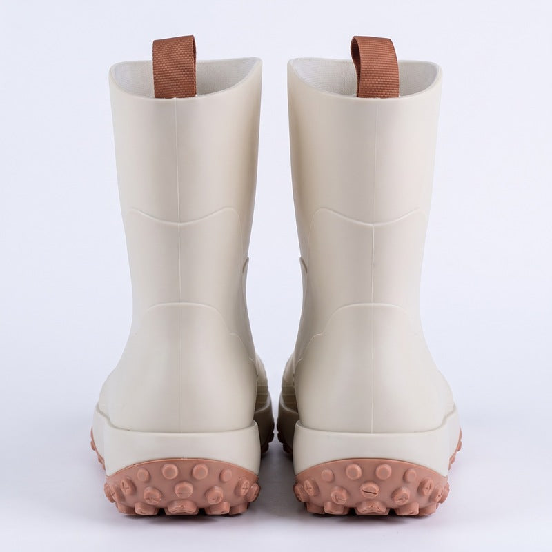 Beige Gummistiefel für Herren, Rückansicht