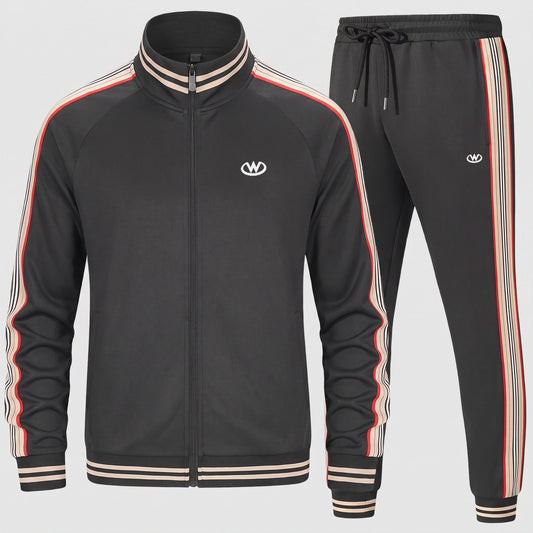 Trainingsanzug Herren | Retro | Trainingsjacke mit Stehkragen | Kontraststreifen-Schwarz-M-Chaps Herrenmode