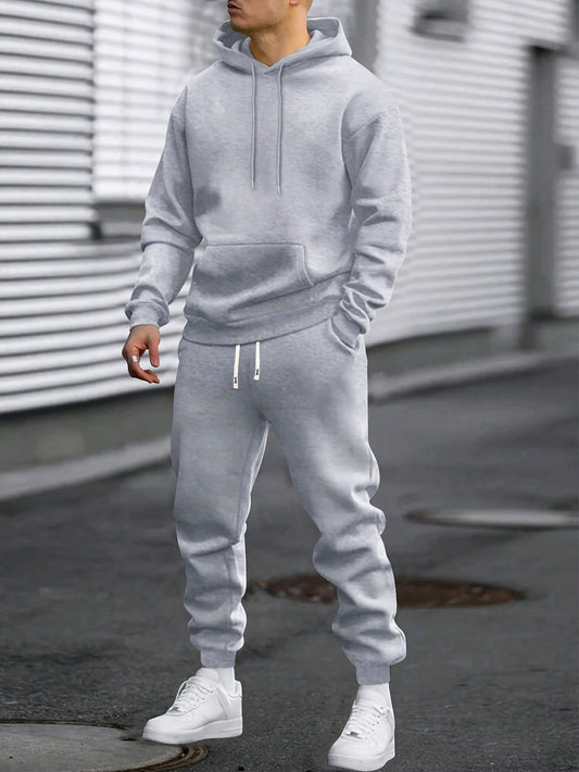Jogginganzug Herren | Hoodie und Jogginghose | Kängurutasche-Grau-S-Chaps Herrenmode