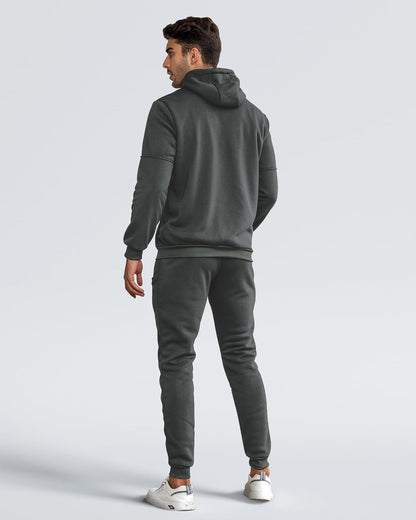 Dunkelgrauer Trainingsanzug mit Kapuzenjacke, Rückansicht | Chaps Herrenmode