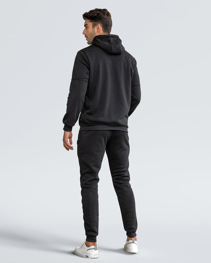 Schwarzer Trainingsanzug mit Kapuzenjacke, Rückansicht | Chaps Herrenmode