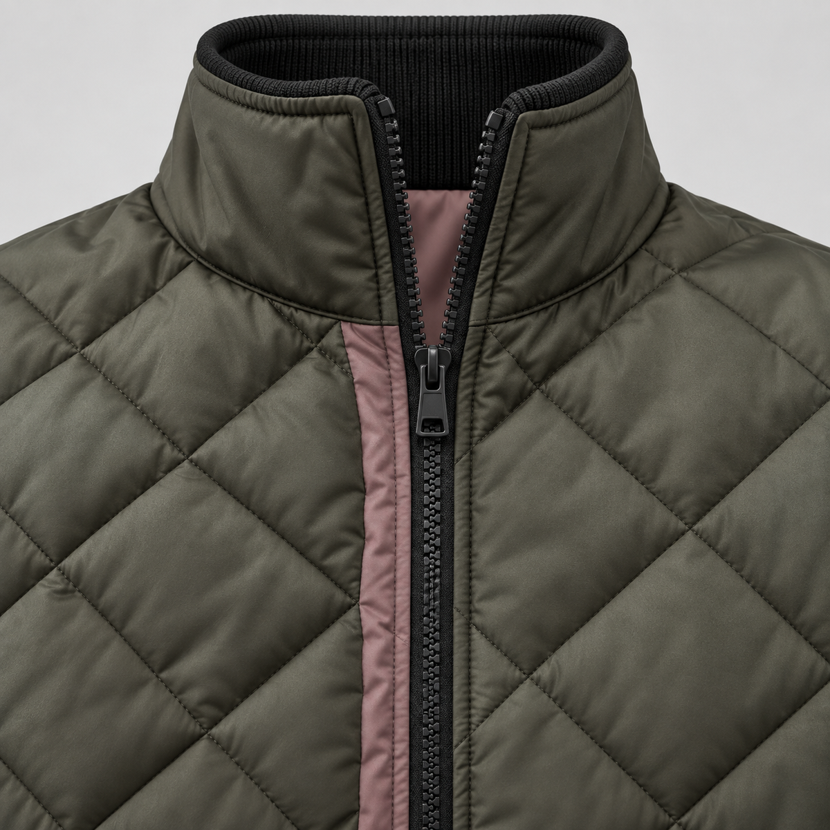 Bomberjacke Herren | Gesteppt | Diamantmuster | Stehkragen | Reißverschluss | Gerippte Bündchen | Grün-Chaps Herrenmode
