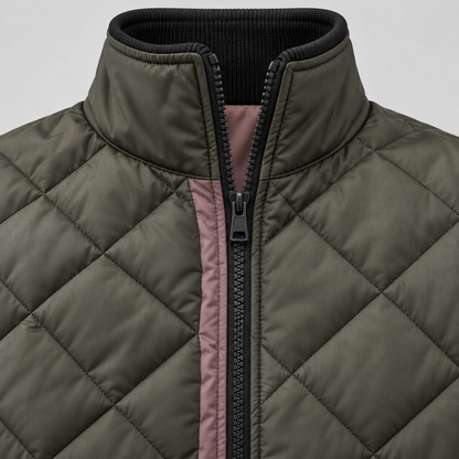 Bomberjacke Herren | Gesteppt | Diamantmuster | Stehkragen | Reißverschluss | Gerippte Bündchen | Grün-Chaps Herrenmode