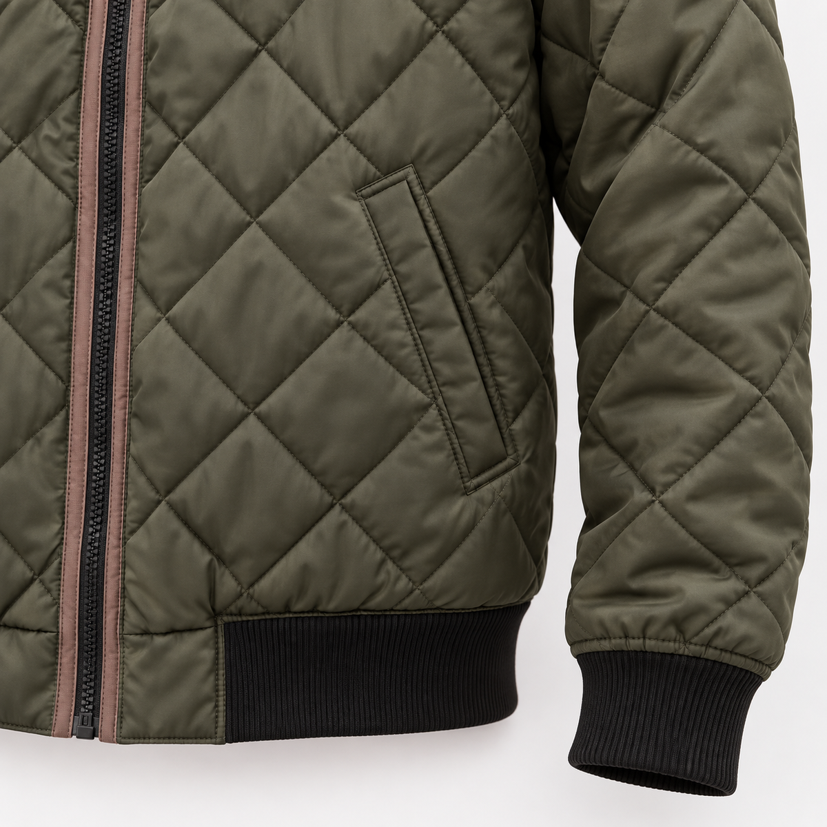 Bomberjacke Herren | Gesteppt | Diamantmuster | Stehkragen | Reißverschluss | Gerippte Bündchen | Grün-Chaps Herrenmode