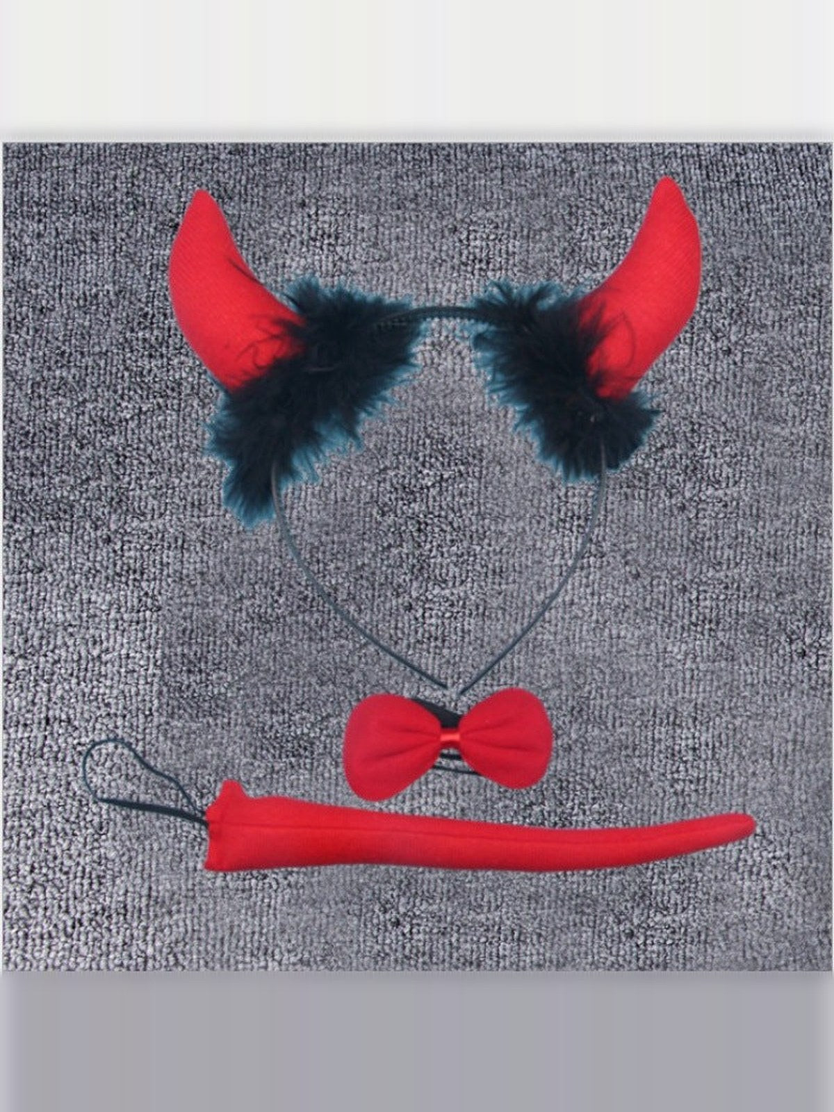Teufel Kostüm Set mit Hörner-Haarreif, roter Fliege und Schwanz