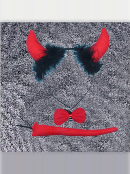 Teufel Kostüm Set mit Hörner-Haarreif, roter Fliege und Schwanz