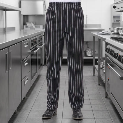 Kochhose Herren | Gummizug | Seitentaschen | Baumwollmischung-Nadelstreifen-S-Chaps Herrenmode