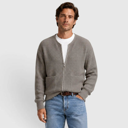 Strickjacke mit Reißverschluss Herren | Rundhals | Rippstrick | Taschen