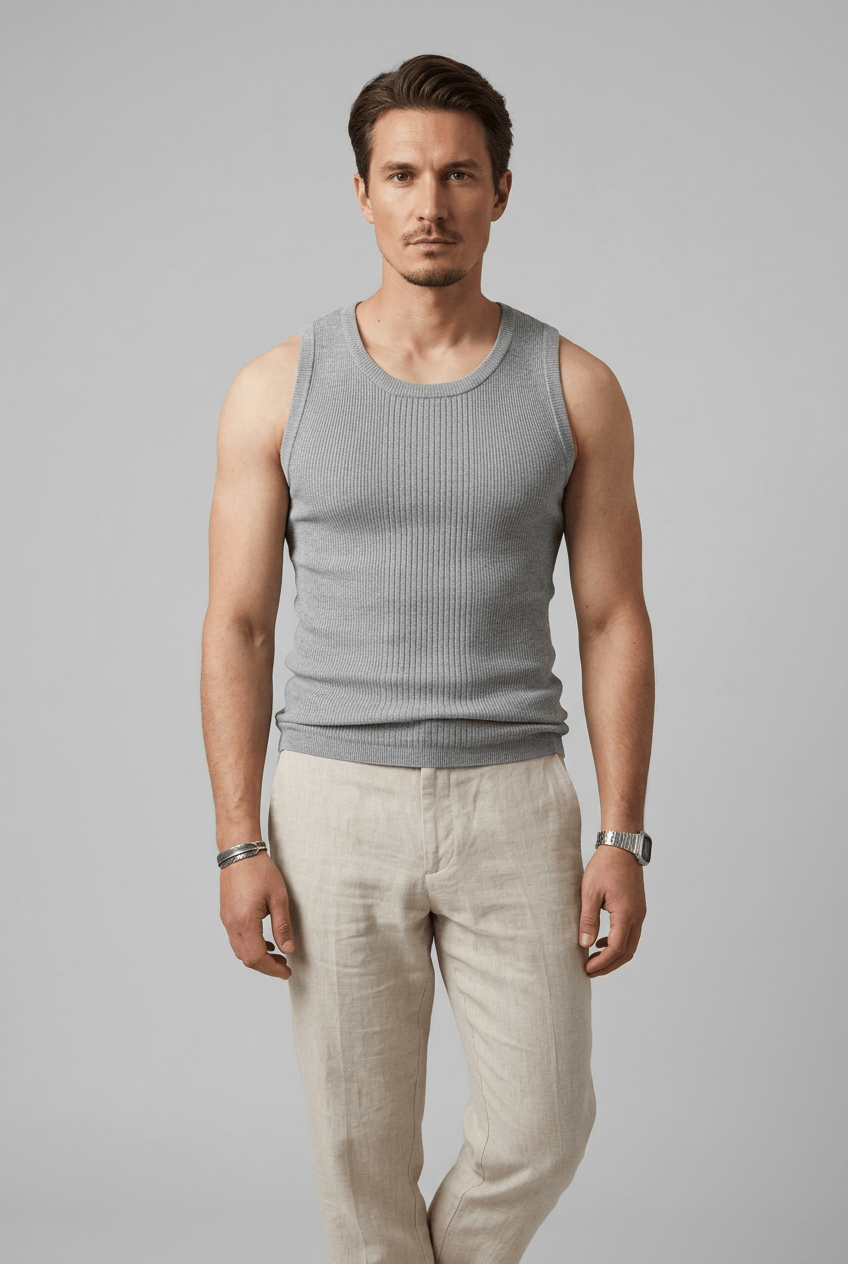 Unterhemd Herren | Gerippt | Rundhals | Slim Fit-Grau-M-Chaps Herrenmode