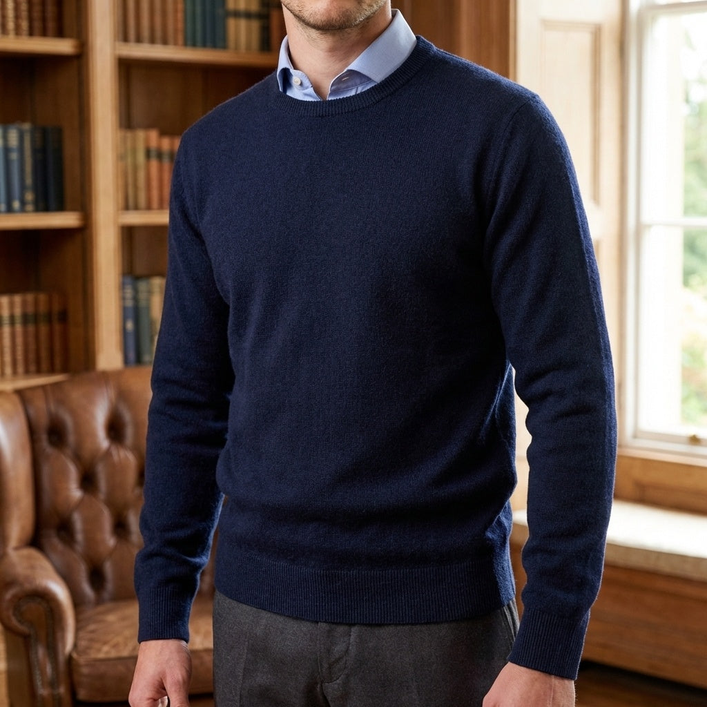 Klassischer Pullover Herren | Rundhals oder V-Ausschnitt | Feinstrick | Dunkelblau