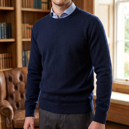 Klassischer Pullover Herren | Rundhals oder V-Ausschnitt | Feinstrick | Dunkelblau