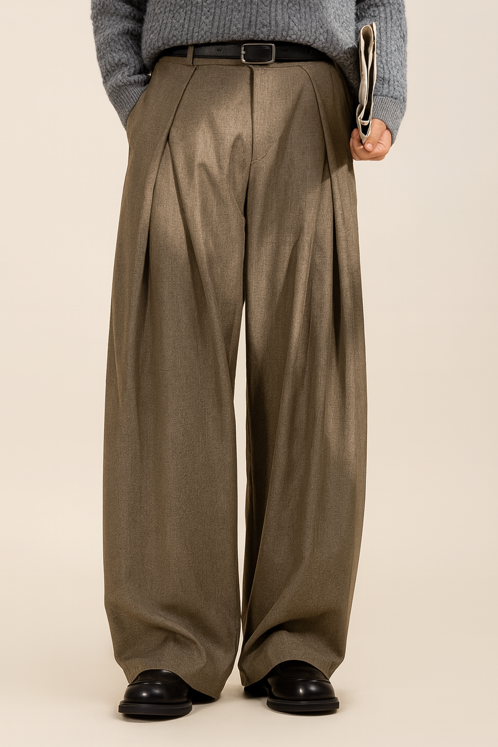 Anzughose Herren | Bundfalten | Weites Bein | Hohe Taille-Hellbraun-S-Chaps Herrenmode